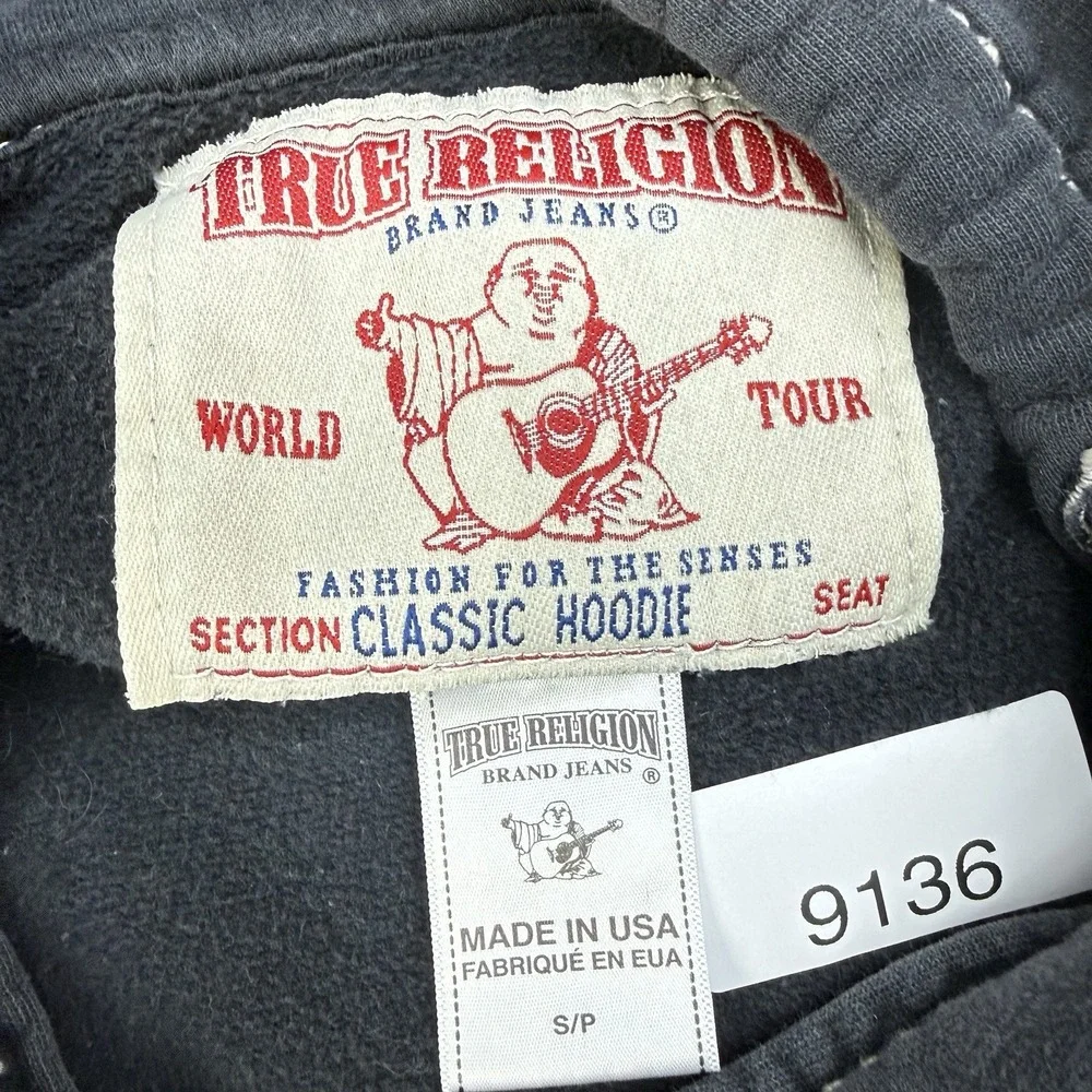 True Religion Y2K Classic Zip Hoodie‎ Faded Black Contrast Stitch USA S $168